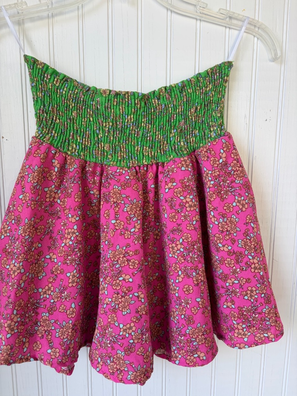 Karlie (M) Pink Floral Skort with Green Smocked Waist